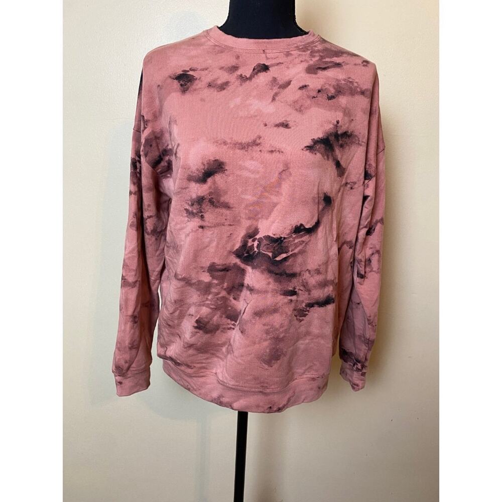 athleta balance pullover crewneck sweatshirt oversized xs pink tie dye